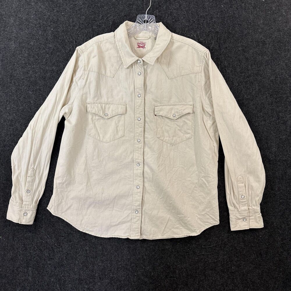 Levi's Flannel Pearl Snap Shirt Women's XL Western Cowgirl Button Twill Pockets